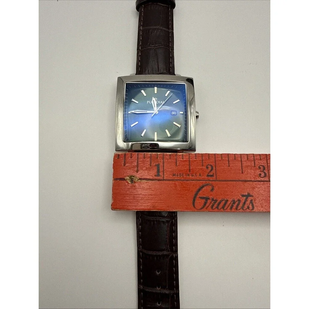 Puredial Square Legacy 1860s Style Mens Stainless Steel Watch Brown Leather Band